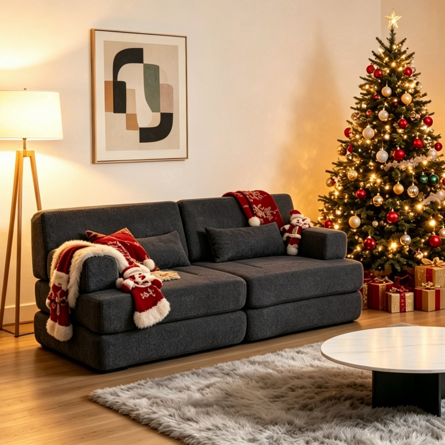 OKWISH Slaapbank 182 x 90 x 80 cm - Modulair en Opvouwbaar - Voor Woonkamer en Logeerkamer - Chenille en IJzer - Zwart Donkergrijs