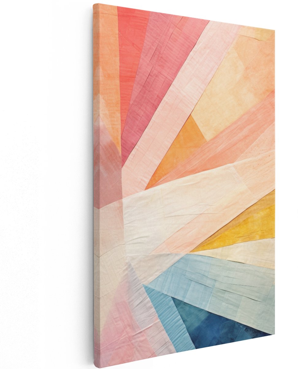 Artaza Canvas Schilderij Abstract - 100x150 cm - Groot - Wanddecoratie Boho - Muurdecoratie Modern - Schilderijen Op Canvas Pastel Waaier