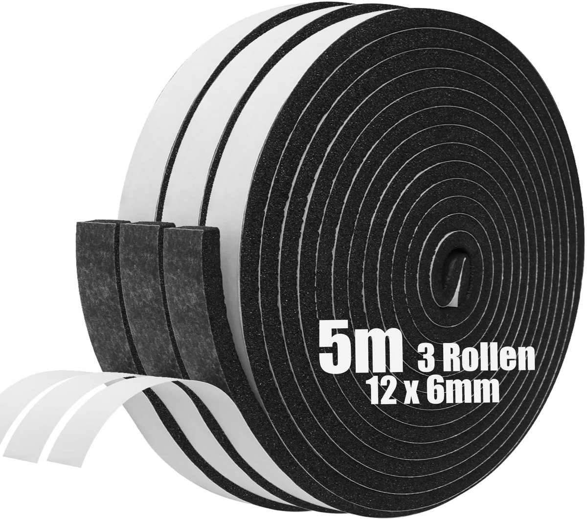 SDLDEER Schuimtape, zelfklevende schuimstrip 12mm(B) X 6mm(T) X 5m(L) weerbestendige strips deurafdichtingsstrip - ShopVlot