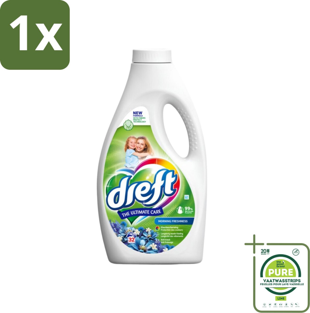 1 x Dreft Vloeibaar Wasmiddel Ochtendfris 32 Wasbeurten 1,4 liter - Wasmiddel - Gekleurde Was - Wasverzachter - Frisse Geur - Kleurbescherming