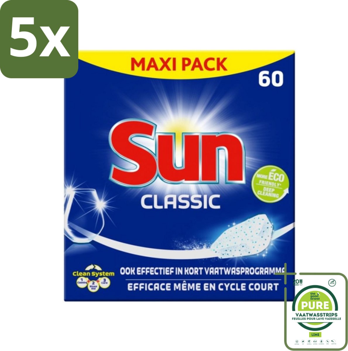 5 x Sun Classic - Vaatwastabletten - Eco - Voordeelverpakking - 60 Tabletten - Grootverpakking - Vaatwastabletten - Vaatwasser - Vaatreiniger - Eco-vriendelijk - Vaatwasmiddel