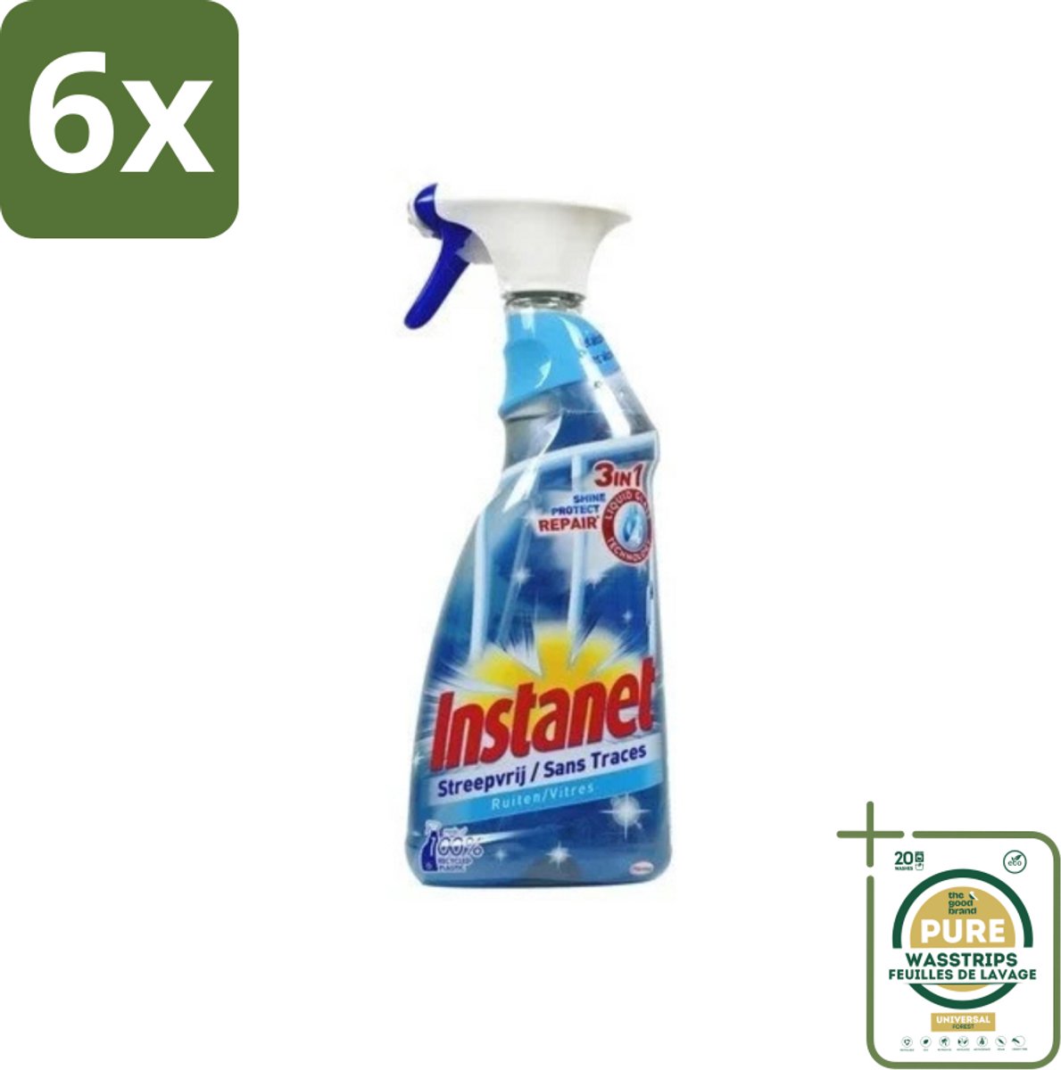 Instanet - Ruitenreiniger - Streepvrij - 3in1 Spray - 725 ml - Voordeelverpakking - 6 stuks - Ramen schoonmaken - Ruitenspray