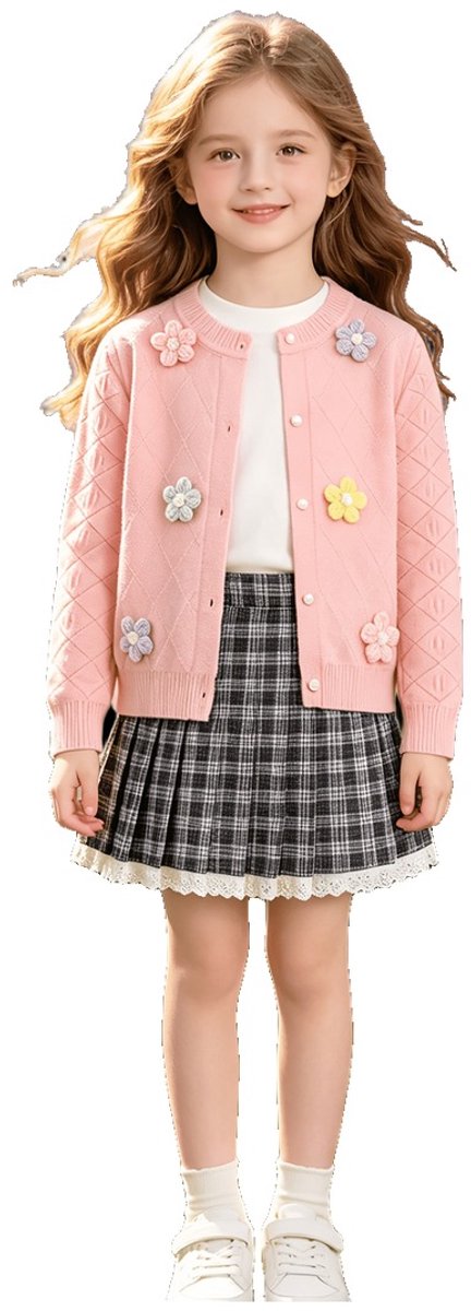 Currero Cardigan Meisjes Vest Meisje Met Knopen Kinderen Warm Gebreid Vest Long 5-6 Jaar Perzik