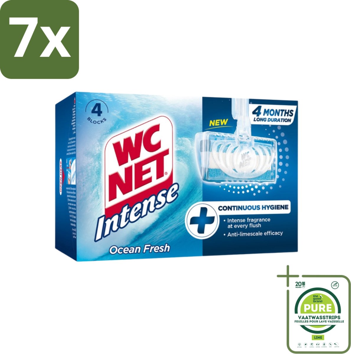 7 x WC Net - Toiletblok - Ocean Fresh - 4 Blokjes - Grootverpakking - Toiletblokjes - Toilet Schoonmaak - Wc Reiniging - Geur Neutraliseren - Kalkaanslag Bestrijden