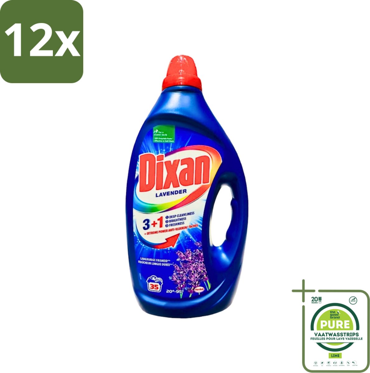 Dixan - Vloeibaar Wasmiddel en Vlekverwijderaar - Witte en Gekleurde Was - Lavendel - 35 Wasbeurten - Voordeelverpakking - 12 stuks - Wasmiddel - Vloeibaar wasmiddel