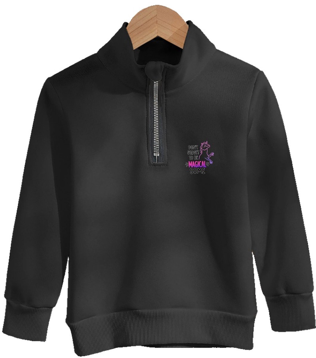 Currero Quarter Zip Meisjes Sweater Met Rits Jumper Quarterzip Hoodie Meisje Warme Trui Vest Lang Coltrui 5 Jaar Zwart