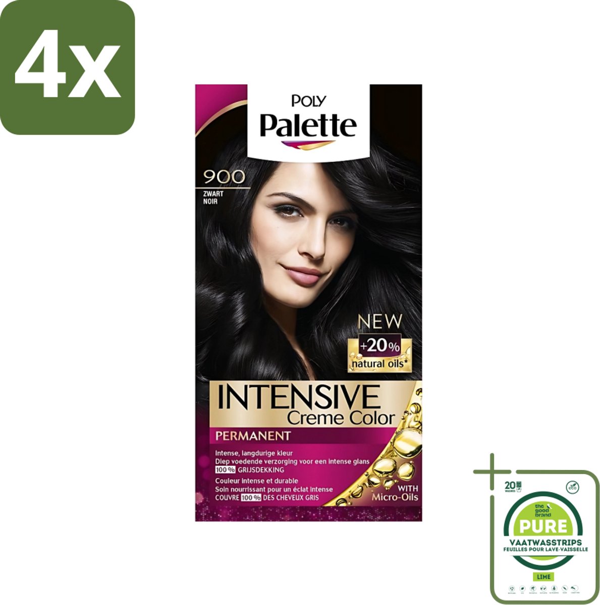 Poly Palette - Haarverf - Zwart 900 - 115ml - Voordeelverpakking - 4 stuks - Haarverf - Zwarte haarkleur