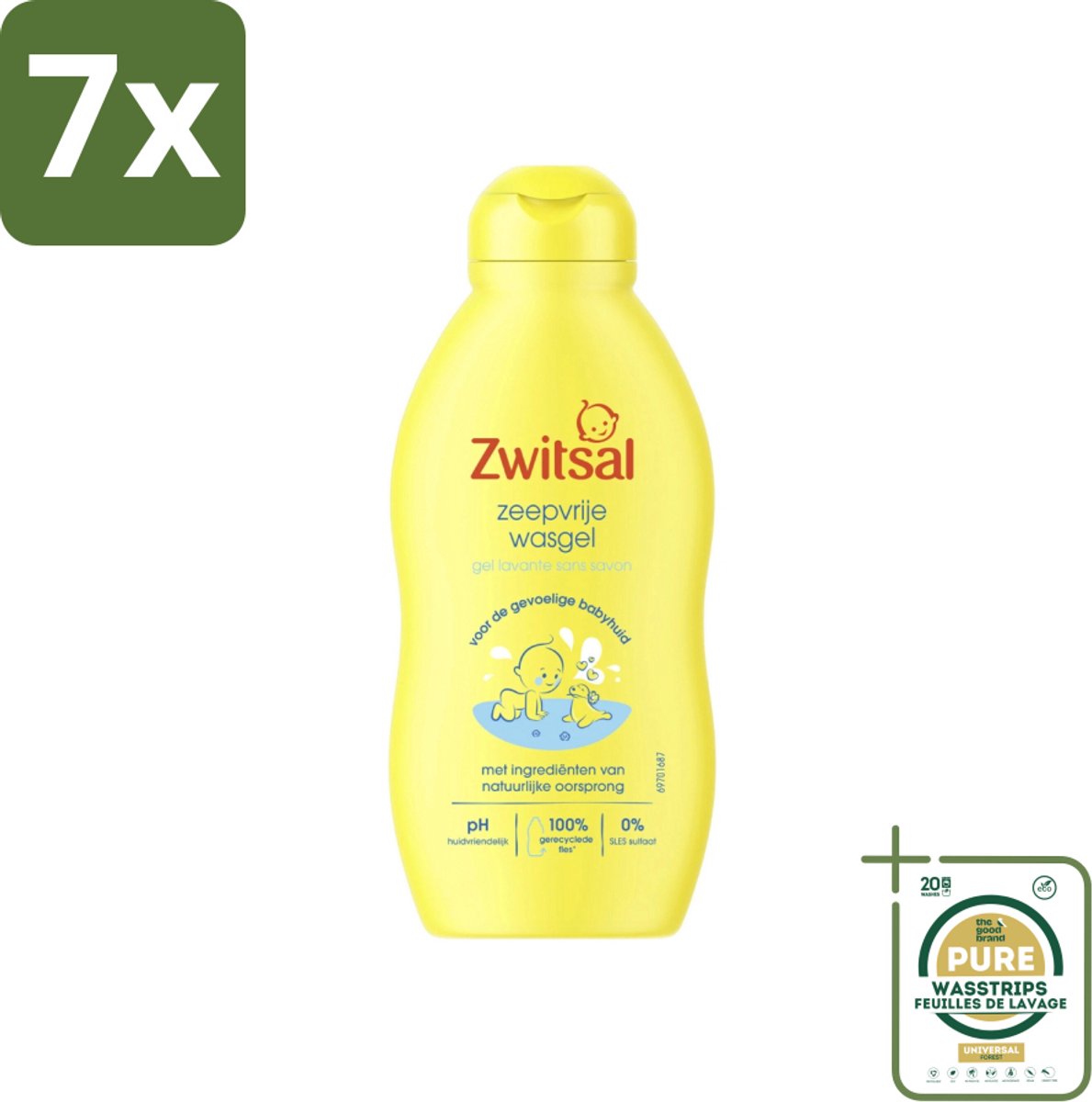 7 x Zwitsal - Babyverzorging - Zeepvrije Wasgel - Voor de Gevoelige Babyhuid - 200 ml - Grootverpakking - Babyhuid Verzorging - Zeepvrije Wasgel - Baby Wasgel - Gevoelige Huid - Anti-prik Wasgel