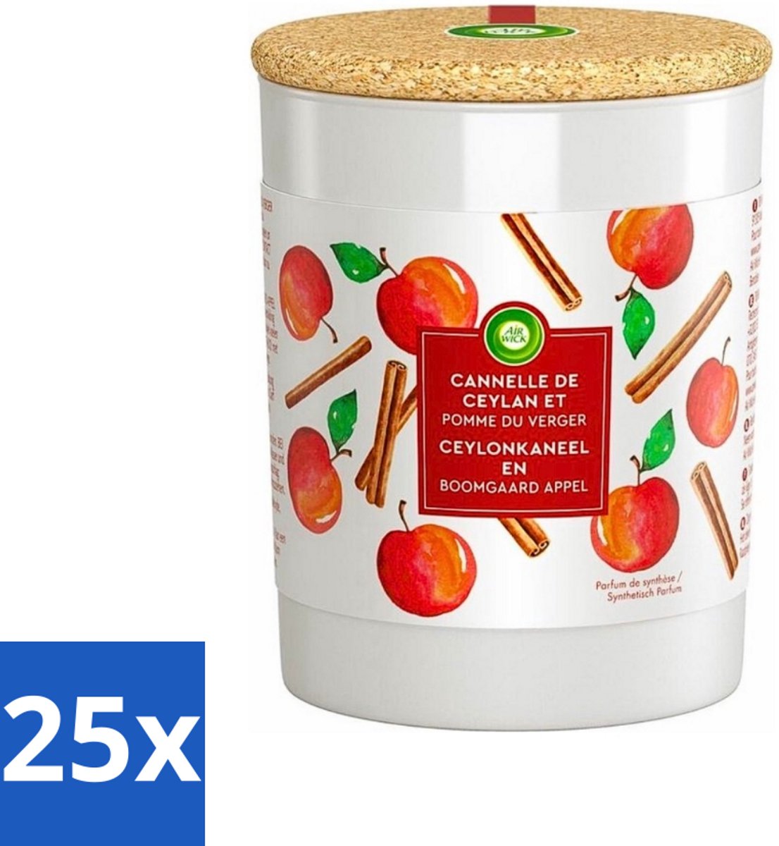 25 x Air Wick - Geurkaars - Kaneel & Boomgaard Appel - 35 Uur Brandduur - Geurkaars - Kaneel - Boomgaard Appel - Warme Geur - Frisse Geur