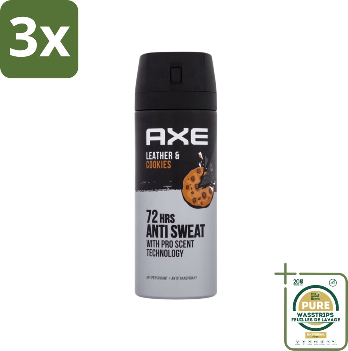 3 x Axe - Deodorant Spray - 72hrs Anti Sweat - Leather & Cookies - 150 ml - Grootverpakking - 72 Uur Anti Zweet - Deodorant Spray - Zweetbestendig - Leer En Koekjes Geur - Langdurige Frisheid
