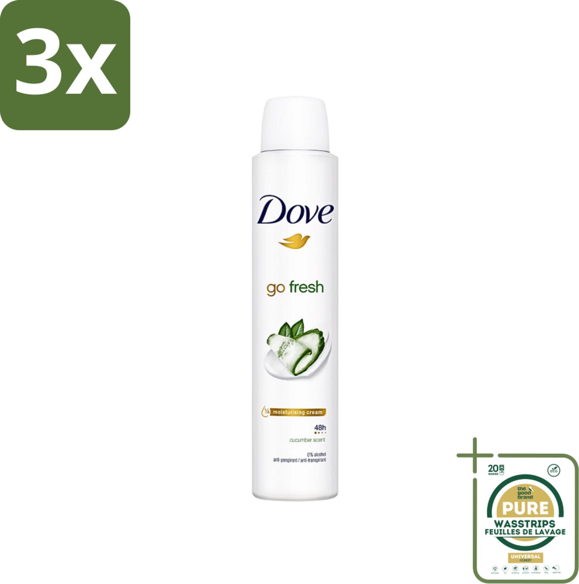 3 x Dove Go Fresh - Deospray - Groene Thee & Komkommer - 200 ml - Grootverpakking - Dove Go Fresh Deospray Groene Thee & Komkommer - Frisheid - Transpiratie Bescherming - Geur - Oksel Crème