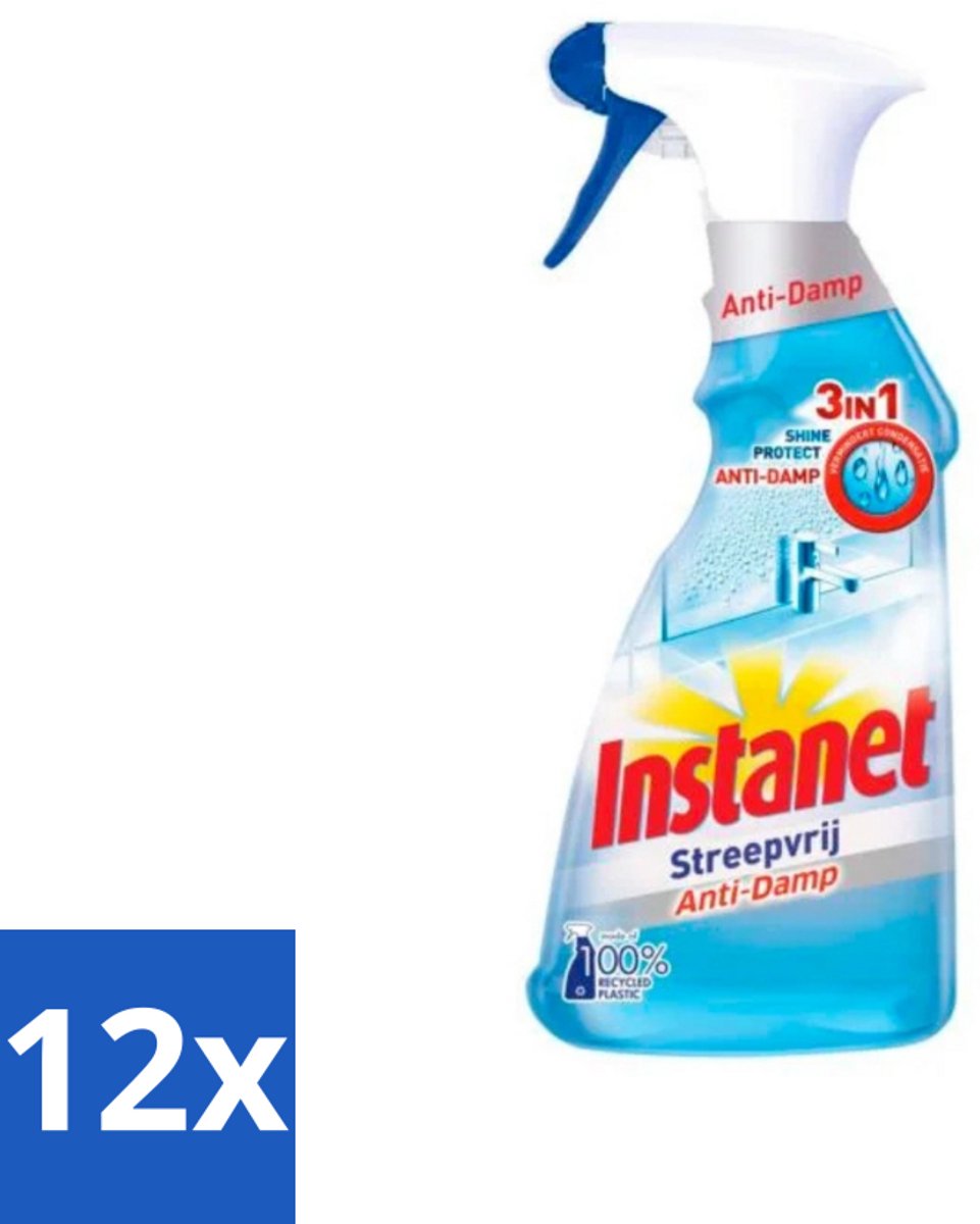 12 x Instanet - Schoonmaakspray - Anti-Damp - Streepvrij - 3in1 - 500 ml - Schoonmaakspray - Ramen Schoonmaken - Streepvrij - Anti-damp - Schoonmaakproduct