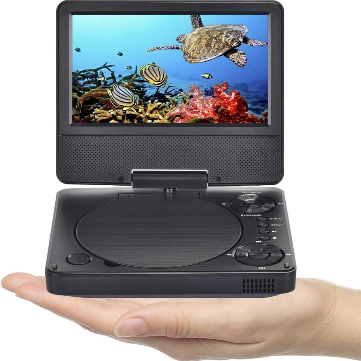 Klarven® Draagbare DVD-speler Zwart - 7,5" HD-scherm, 10 uur batterij - Afstandsbediening, USB/SD-kaart - B 16 x D 19 x H 4 cm