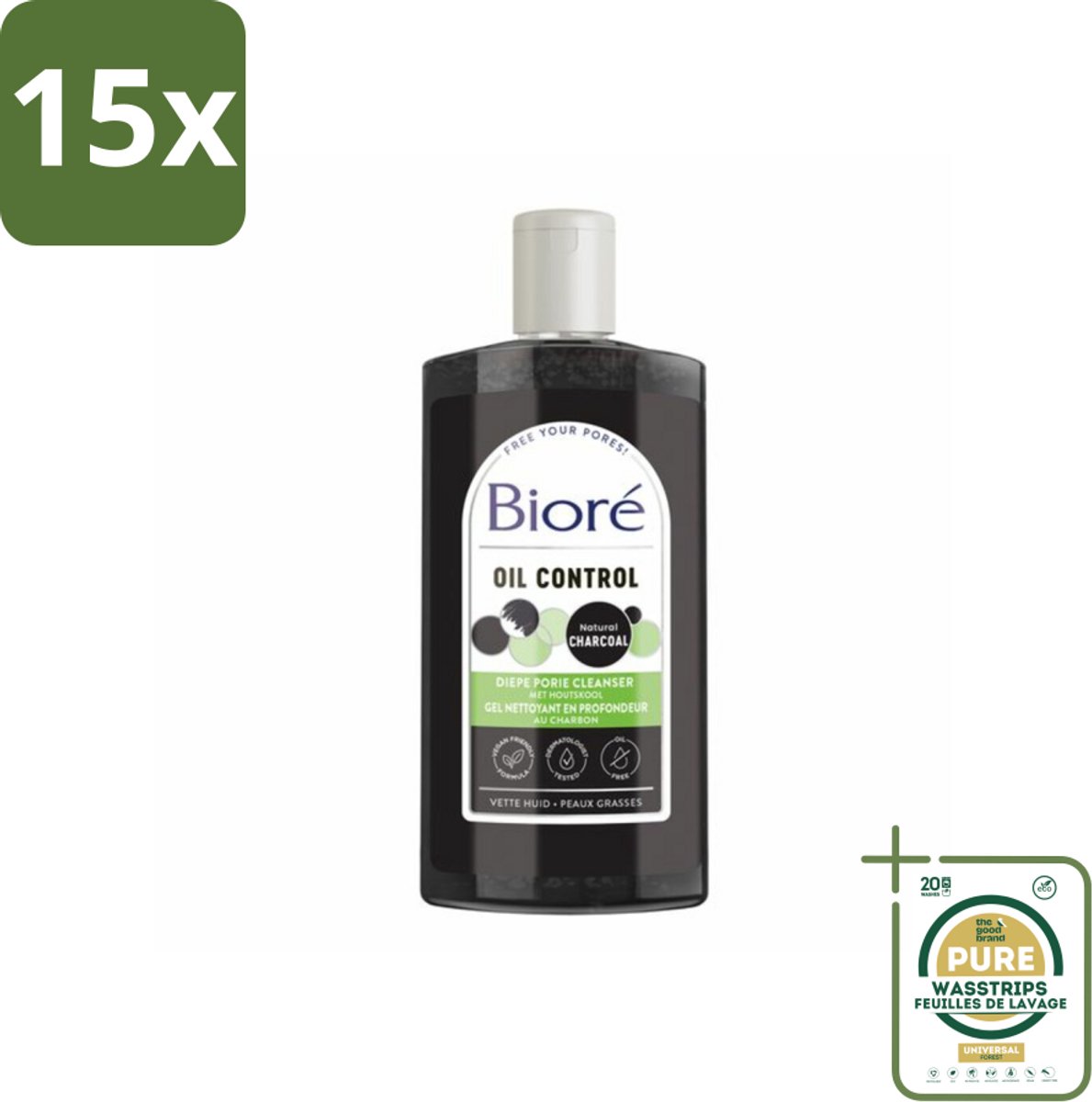 15 x Bioré – Houtskool Reinigingsgel – Gezichtsreiniger – 200 ml - Grootverpakking - Houtskool Reiniger - Gezichtsreiniger - Diepe Porie Reiniging - Vette Huid Reinigen - Huid Reinigen