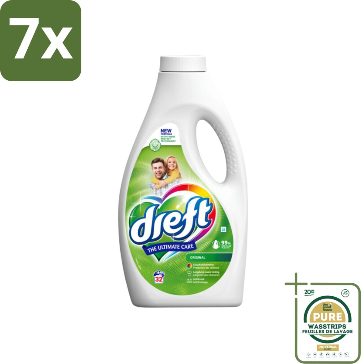7 x Dreft Vloeibaar Wasmiddel Origineel 32 Wasbeurten 1,4 liter - Grootverpakking - Kleurbeveiliging - Vloeibaar Wasmiddel - Gekleurde Was - Frisse Geur - Wasmiddel Origineel