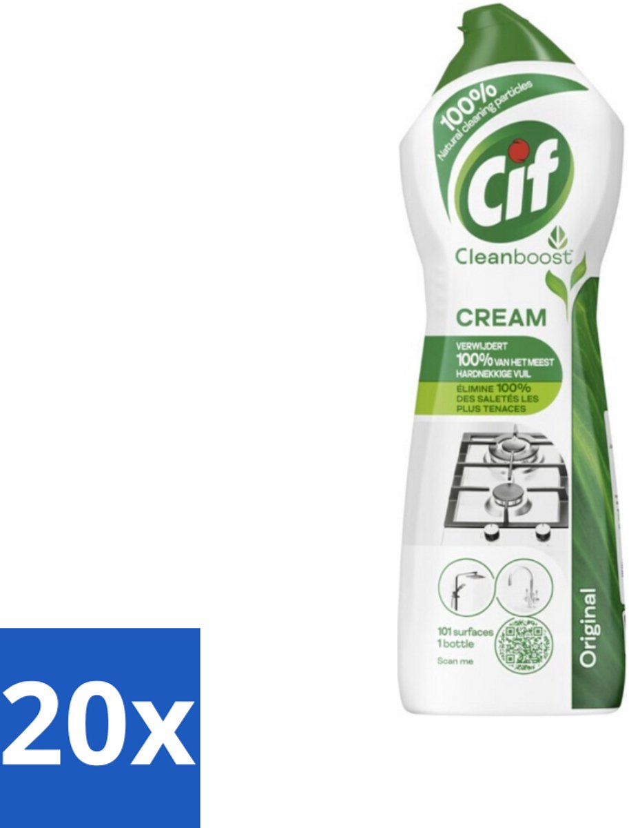 20 x Cif Cleanboost - Original - Poetsmiddel - 750 ml - Schoonmaakmiddel - Reinigingscrème - Hardnekkig Vuil - Vlekken Verwijderen - Streepvrij