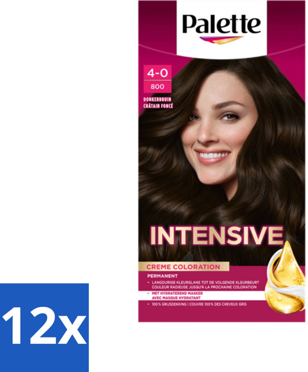 12 x Palette Intensive Oil-Care Color Haarkleuring 800 Donkerbruin - Haarverf - Donkerbruin - Permanente Haarverf - Arganolie - Glans