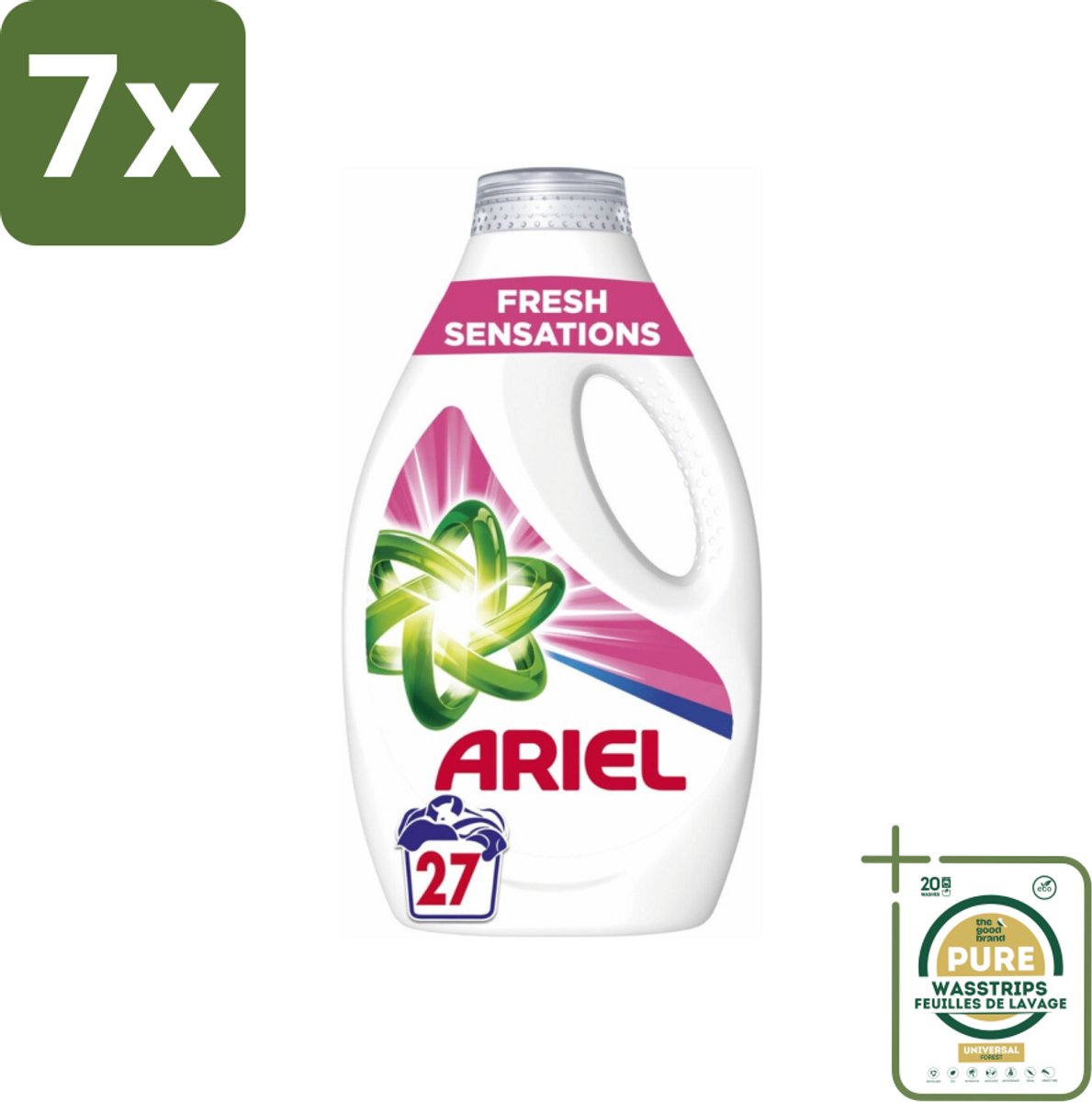 7 x Ariel Original - Fresh Sensations - Vloeibaar Wasmiddel - Witte en Lichtgekleurde Was - 27 Wasbeurten - Grootverpakking - Vloeibaar Wasmiddel - Frisse Geur - Reiniging - Wasbeurt - Witte Kleding