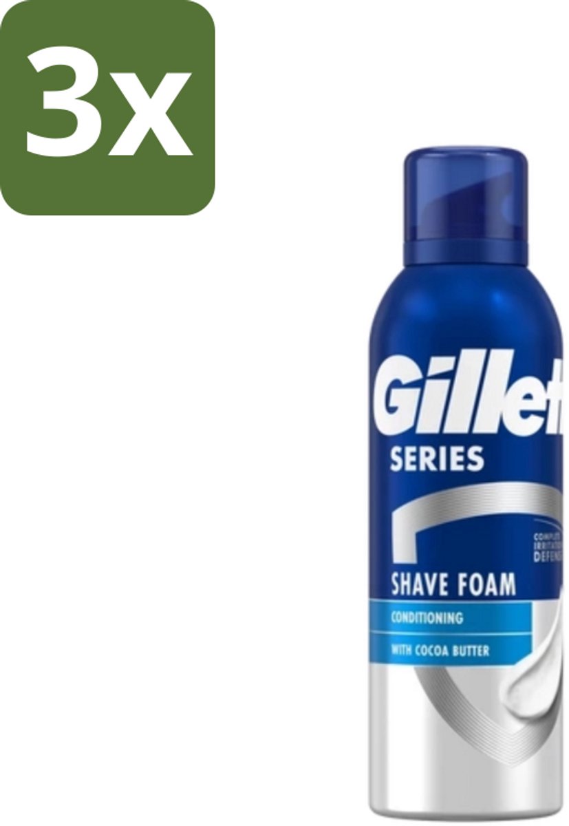 3 x Gillette - Series - Scheerschuim - Met Cacaoboter - 250 ml - Scheerbeurt - Scheerschuim - Beschermende Scheerbeurt - Zijdezachte Scheerbeurt - Schuren Voorkomen