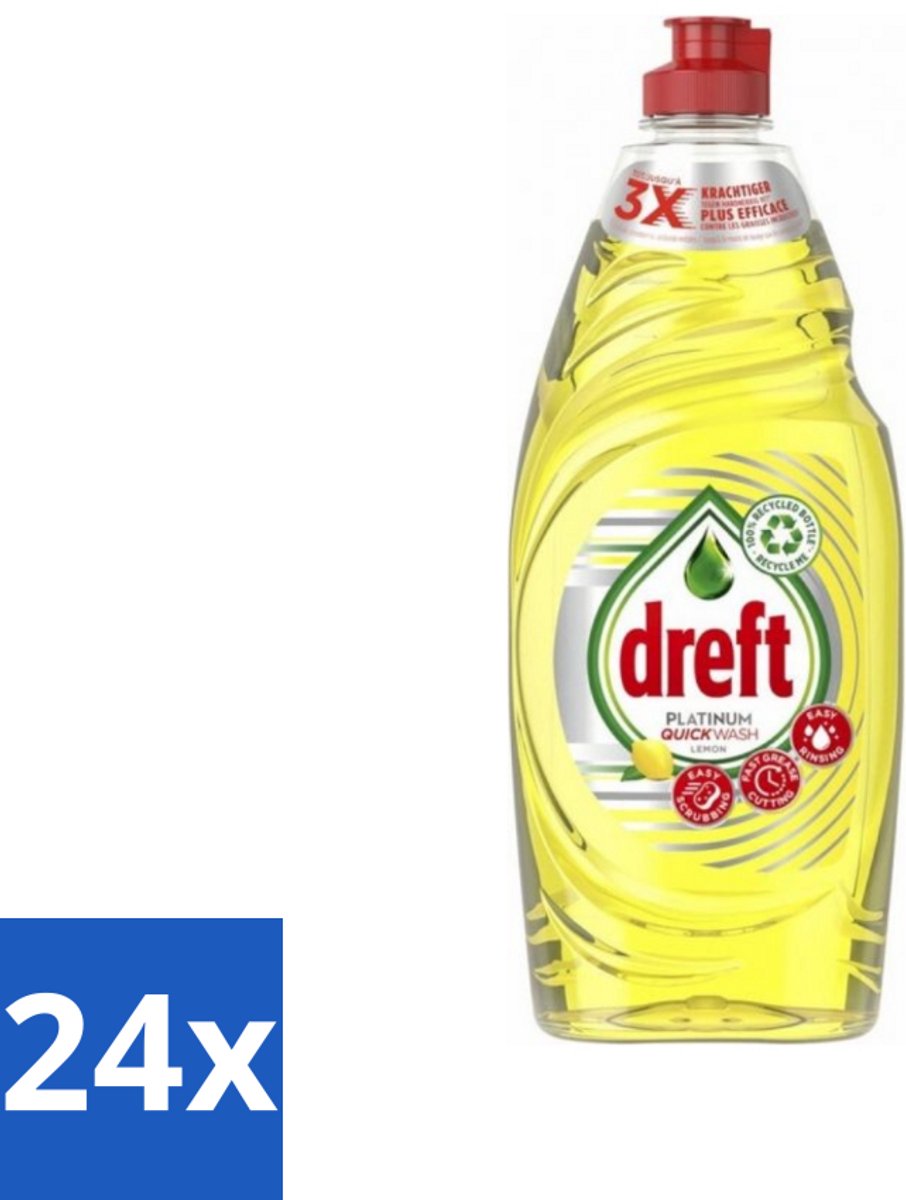 24 x Dreft Platinum Quickwash - Vloeibaar Afwasmiddel - Citroen- 625 ml - Afwasmiddel - Vloeibaar Afwasmiddel - Snel Afwasmiddel - Citroen Geur - Hardnekkige Vetresten