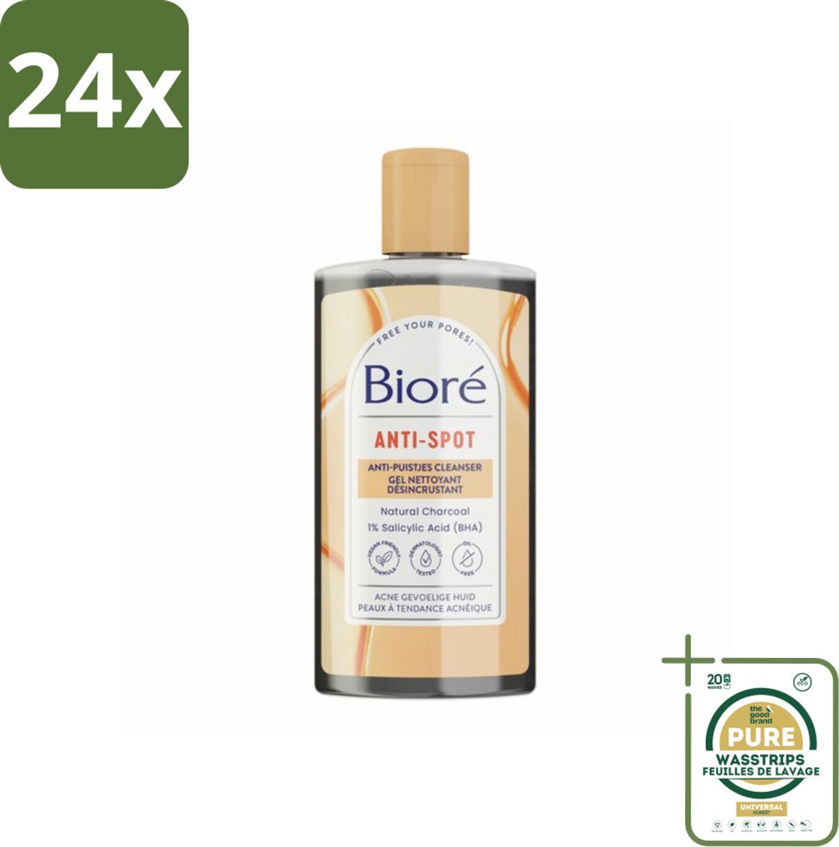 Bioré – Houtskool Anti-Puistjes Reinigingsgel – Gezichtsreiniger – 200 ml - Voordeelverpakking - 24 stuks - Gezicht reinigen - Salicylzuur