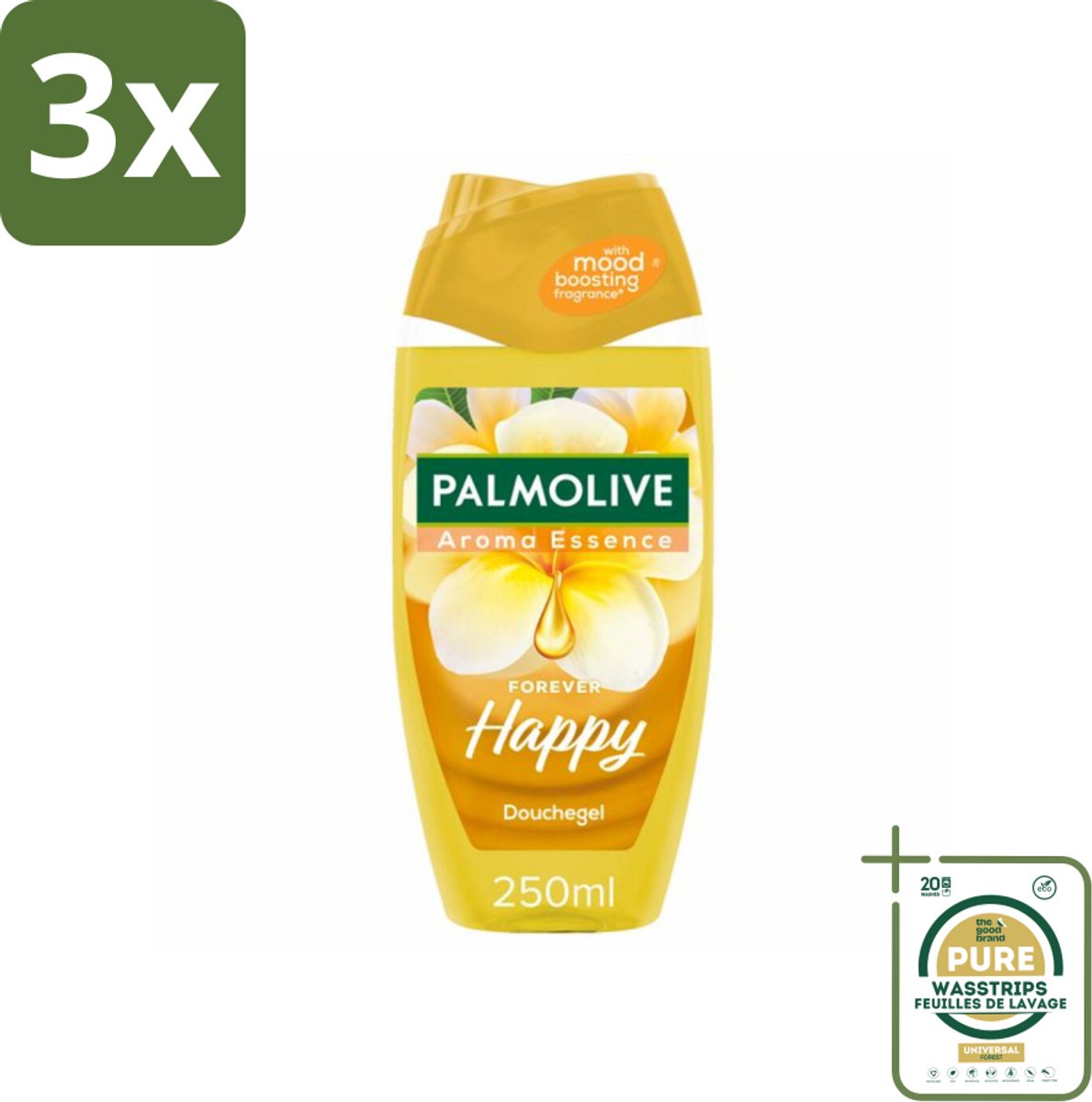 3 x Palmolive Douchegel Aroma Essence Forever Happy 250 ml - Grootverpakking - Douchegel - Frangipani - Neroli - Geur - Reiniging