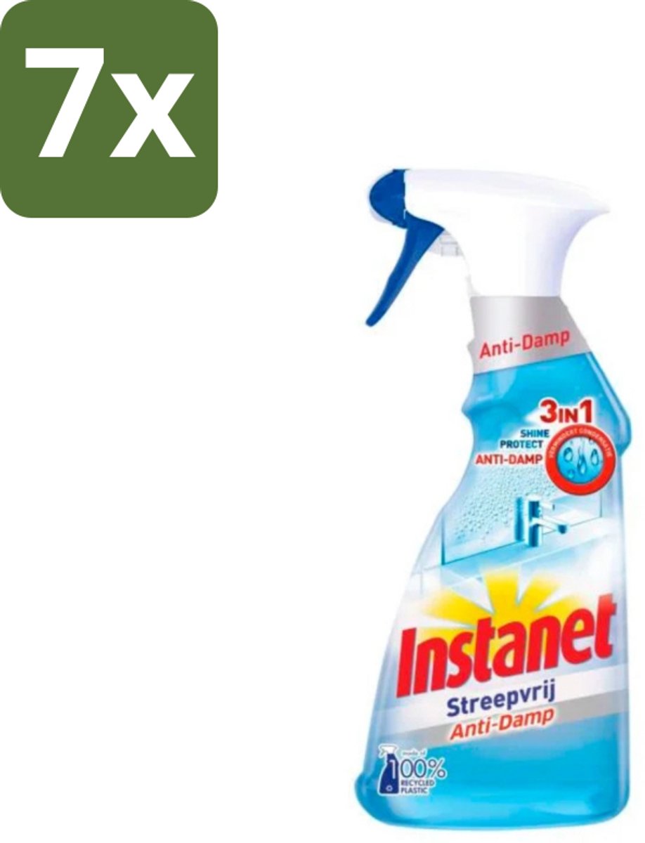 7 x Instanet - Schoonmaakspray - Anti-Damp - Streepvrij - 3in1 - 500 ml - Schoonmaak Spray - Anti-damp - Streepvrij - Ramen Reinigen - Glanzend Resultaat
