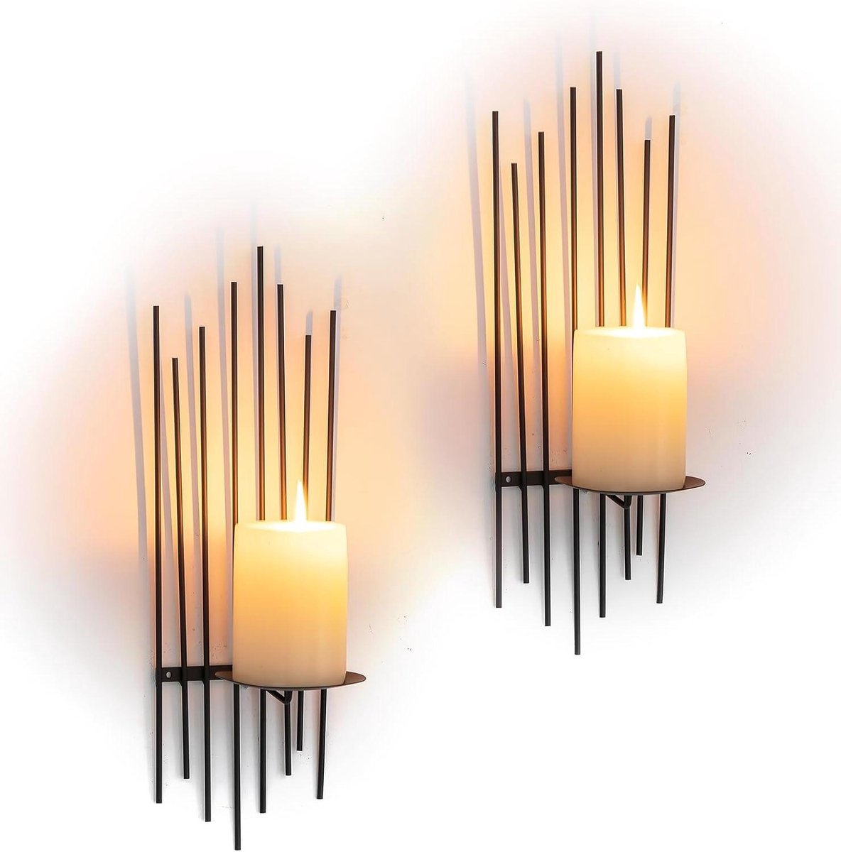 Wandkaarsenhouders Set - Metalen Muurbeugels - Sfeer Creëren - Opvouwbaar Kunst Design - 40.5 cm Hoog - Zwart