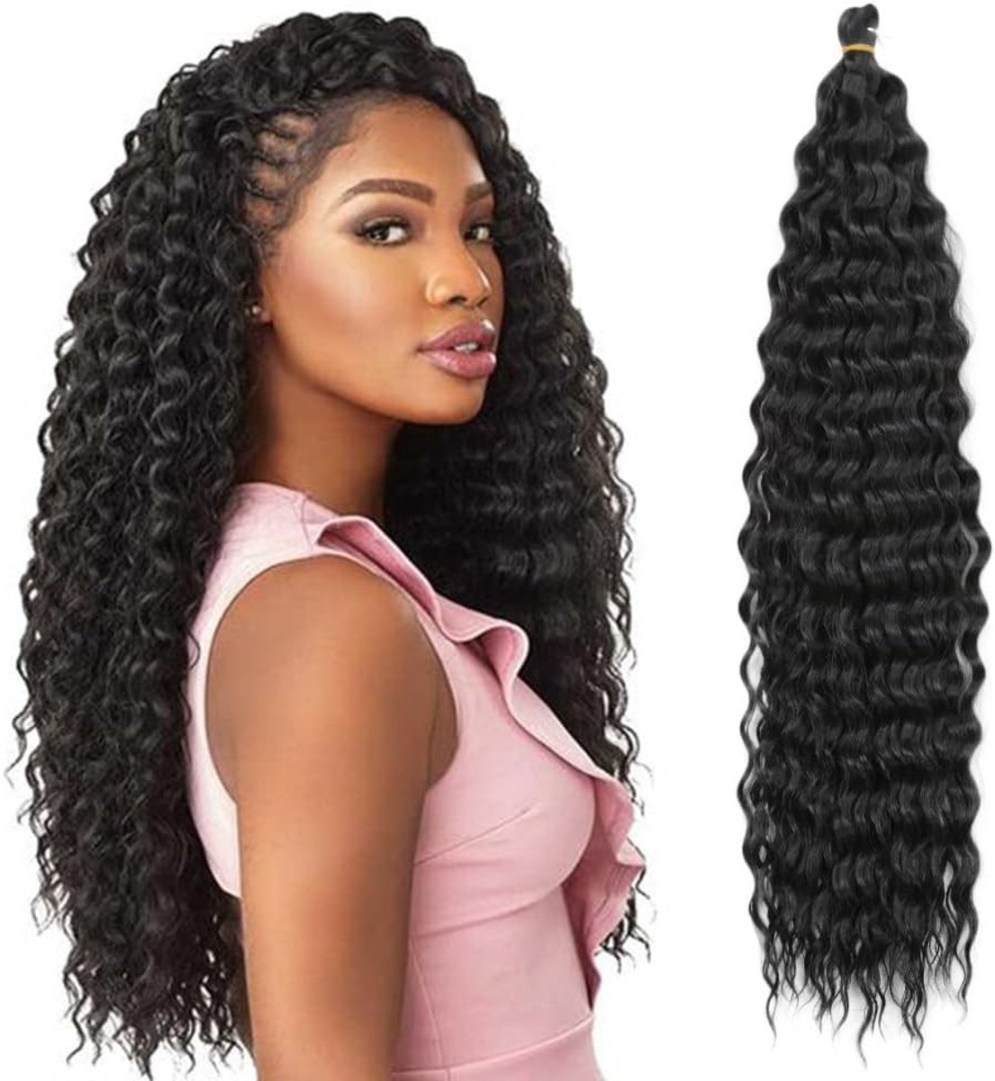 22 Inch 6 Packs Diepe Twist Haakhaar met Oceaan Golf en Krullen - Boheemse Haakvlechten en Synthetische Haarextensions voor Vrouwen en Meisjes