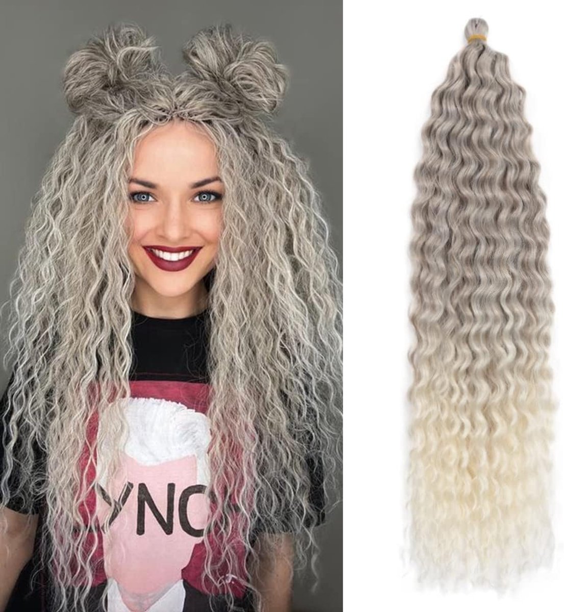 Water Wave Twist Haar Extensions - 22 Inch Ombre Kinky Curl Haarbundels voor Vlechten, 3 Packs, Synthetisch en Krullend Haar