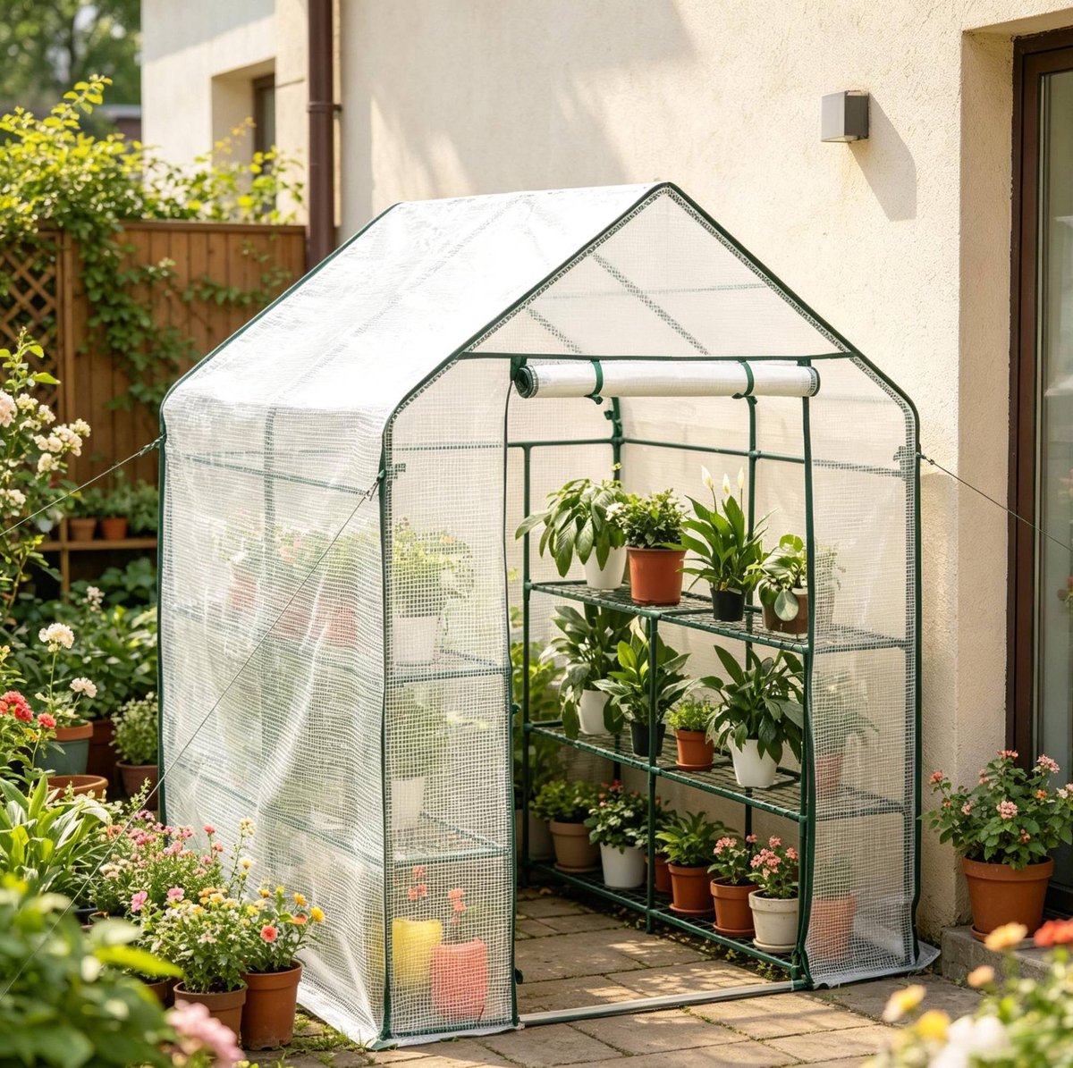 MODENUIT Tuinkas 143 x 143 x 195 cm - Met Rits - Voor Tuin, Terras En Balkon - Staal En Polyetheen - Wit