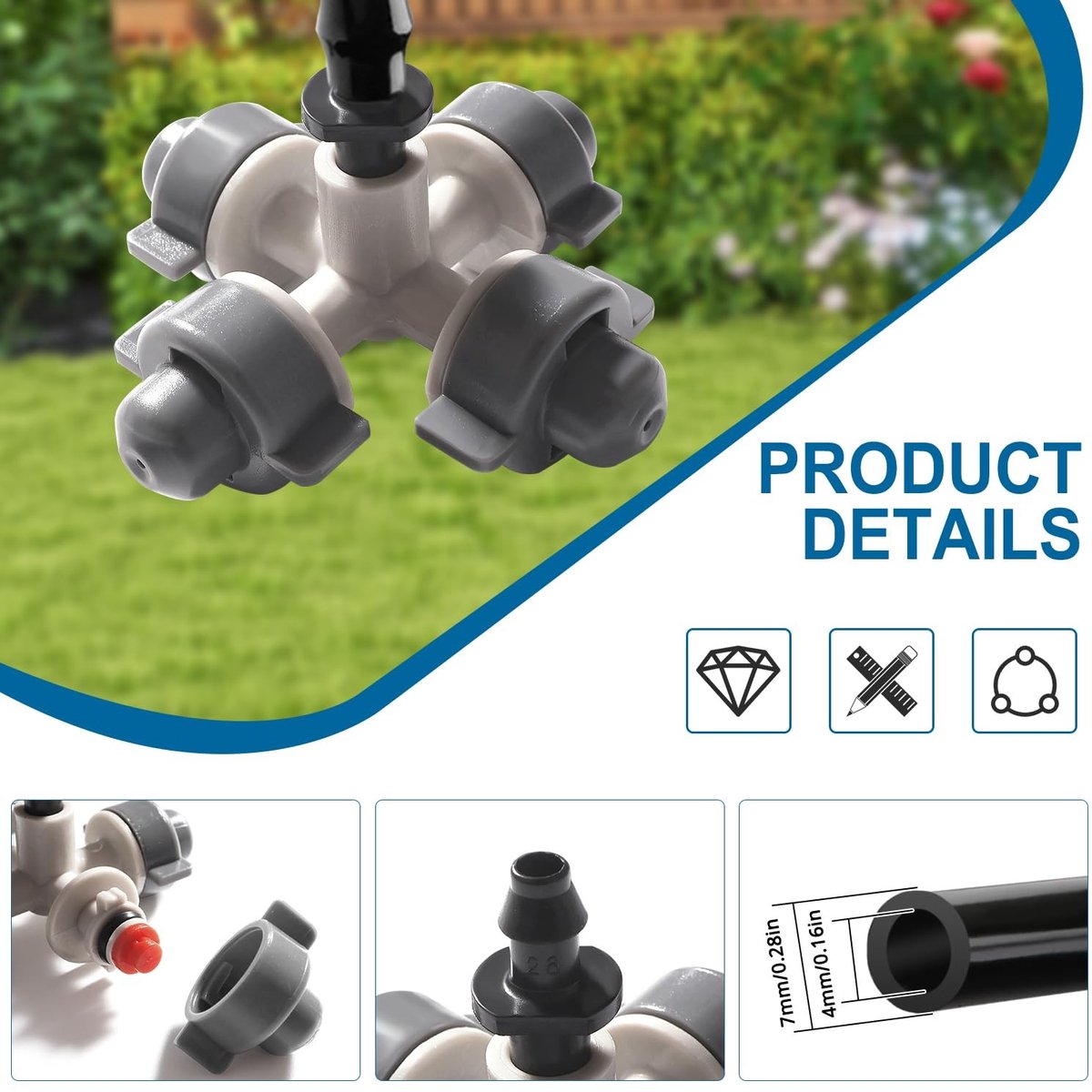 10 Stuks 4-Weg Misting Sprinkler, Plastic Vernevelaar met Micro Nozzle en Barb Connector voor Tuinplanten en Kassen, Donkergrijs