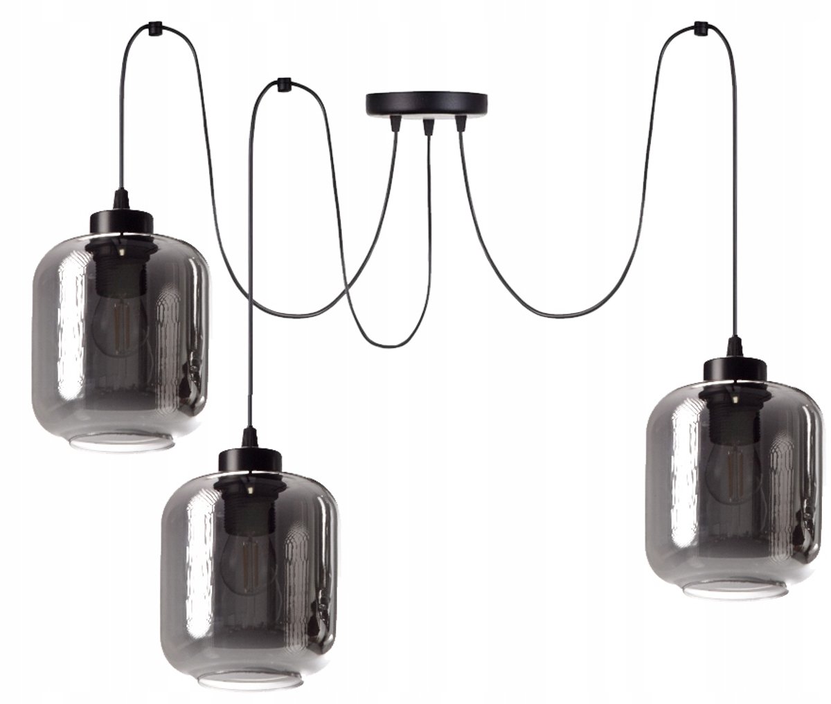 Hanglamp glas 3-lichts E27 Zwart/Grijs