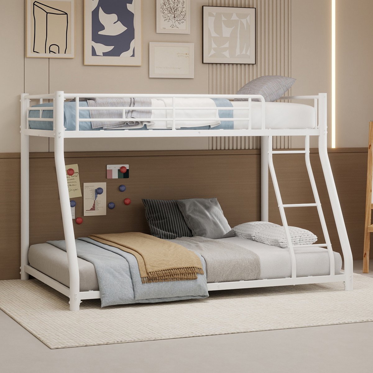 Metalen stapelbed - ruimtebesparend voor tieners en volwassenen - bovenbed 90x190, onderbed 140x190 cm - Verhoogde zijhekken en stabiele ladder - Geruisloze, stevige metalen constructie
