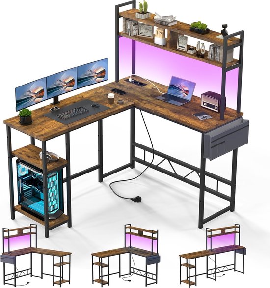 L-bureau - Computer tafel - Thuiswerken - Geïntegreerde laders - 160 x 120 cm - Wit — afbeelding 4