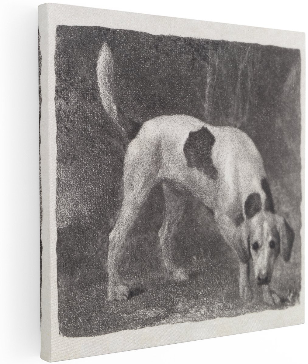 Artaza Canvas Schilderij Hond - 100x100 cm - Groot - Wanddecoratie Dieren - Muurdecoratie Vintage - Schilderijen Zwart Wit - Decoratie Woonkamer