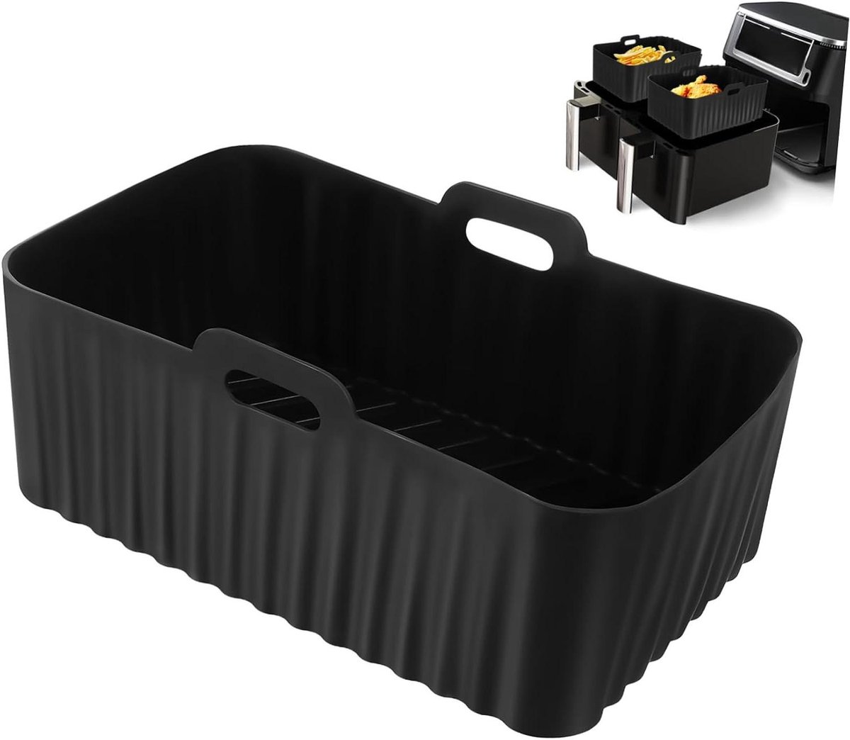 Siliconen Bakvormen - Airfryer Accessoires - Bakken en Frituren - Met Handgrepen - 19.5 x 12.5 cm - Zwart