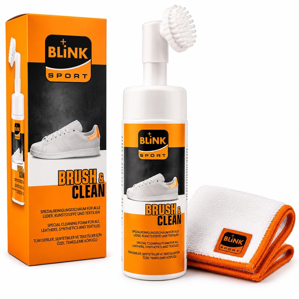 BLINK Brush & Clean Set 150 ml – reinigingsset voor schoenen, leer en textiel – schoenpoetsset, sneakerreiniger wit - ShopVlot