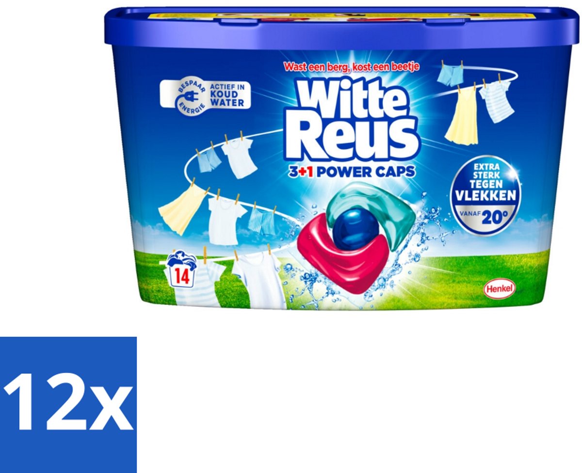 12 x Witte Reus - Wasmiddel - Power Caps 3+1 - 14 Capsules - Wasmiddel - Wascapsule - Reinigingscapsule - Witte Wasmiddel - Krachtige Wasmiddel