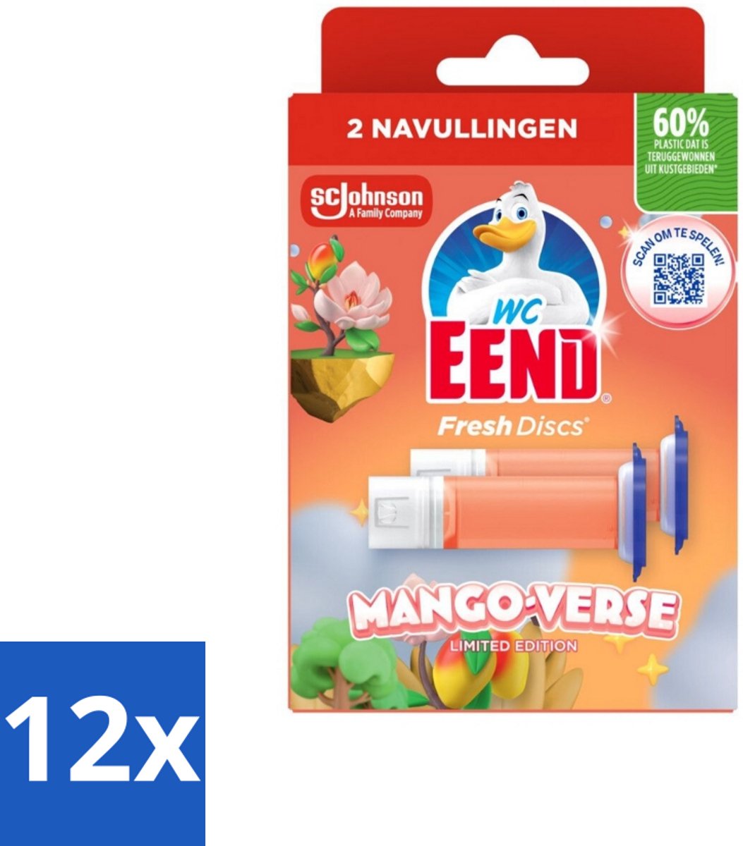 12 x WC Eend – Fresh Discs – Duo Navulling – Mango Verse – 72 ml - Toilet Navulling - Fris Toilet - Mango Geur - Kalkaanslag Voorkomen - Toilet Reinigen