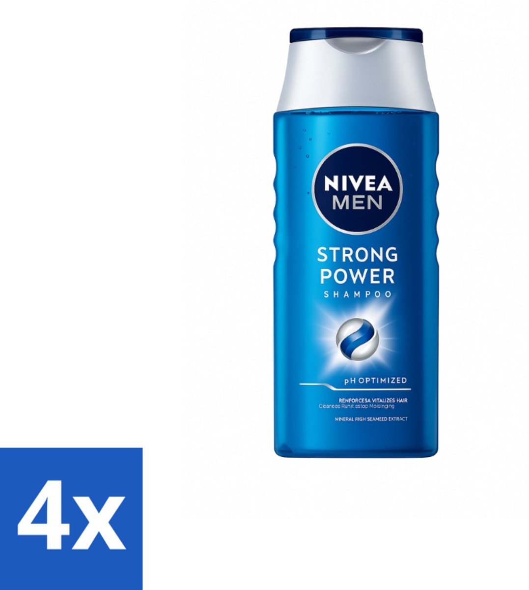 4 x NIVEA MEN – Shampoo – Strong Power – 250 ml - Sterker Haar - Vol Haar - Krachtig Haar - Zichtbaar Sterker - Volume Haar