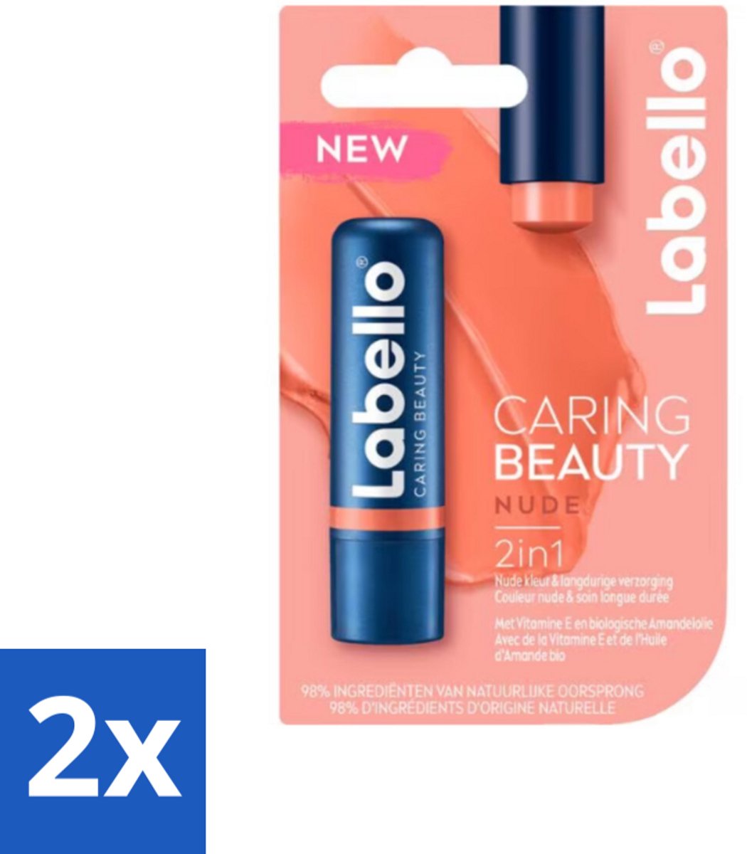 2 x Labello – CLippenbalsem – aring Beauty Nude – 6 ml - Lippenbalsem - Rode Lippenbalsem - Verzorgende Lippenbalsem - Hydraatende Lippenbalsem - Natuurlijke Lippenbalsem