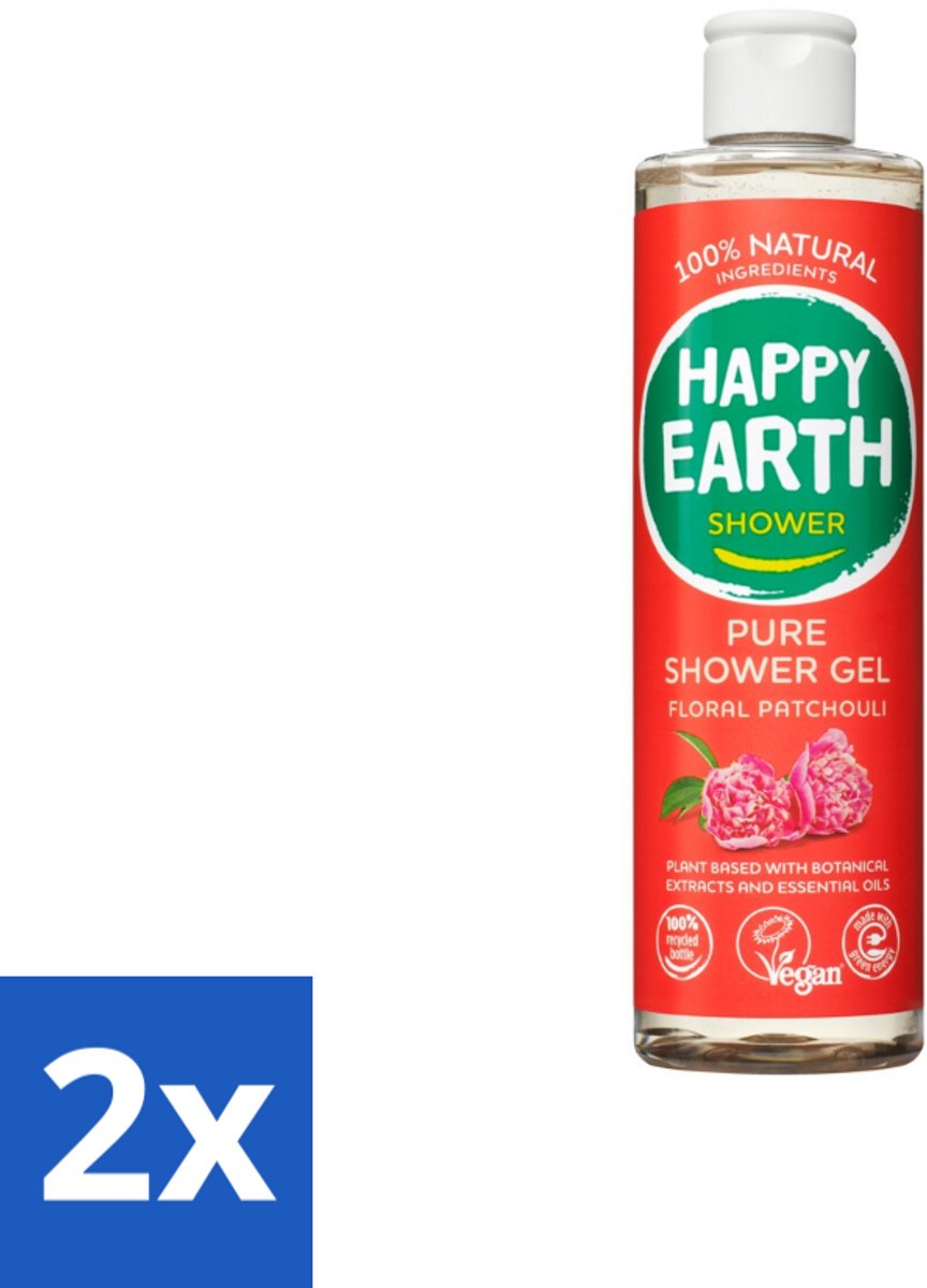 2 x Happy Earth – Douchegel – 100% Natuurlijk Floral Patchouli – 300 ml - Douchegel - Natuurlijke Douchegel - Vegan Douchegel - Patchouli Geur - Huid Verzorging