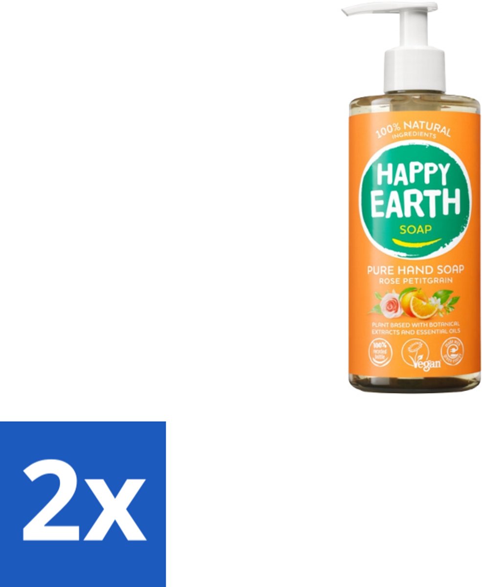 2 x Happy Earth – Handzeep – 100% Natuurlijk Rose Petitgrain – 300 ml - Natuurlijke Handzeep - Vegan Handzeep - Handzeep Met Bloemige Geur - Handzeep Met Frisse Geur - Handzeep Voor Huid