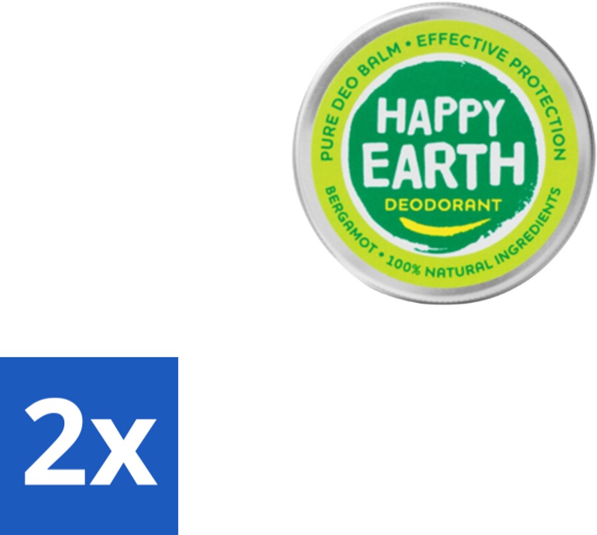 2 x Happy Earth – Deodorant Balm – 100% Natuurlijk Bergamot – 45 g - Deodorant Bergamot - Natuurlijke Deodorant - Huidvriendelijke Deodorant - Vegan Deodorant - Mineralen Zouten