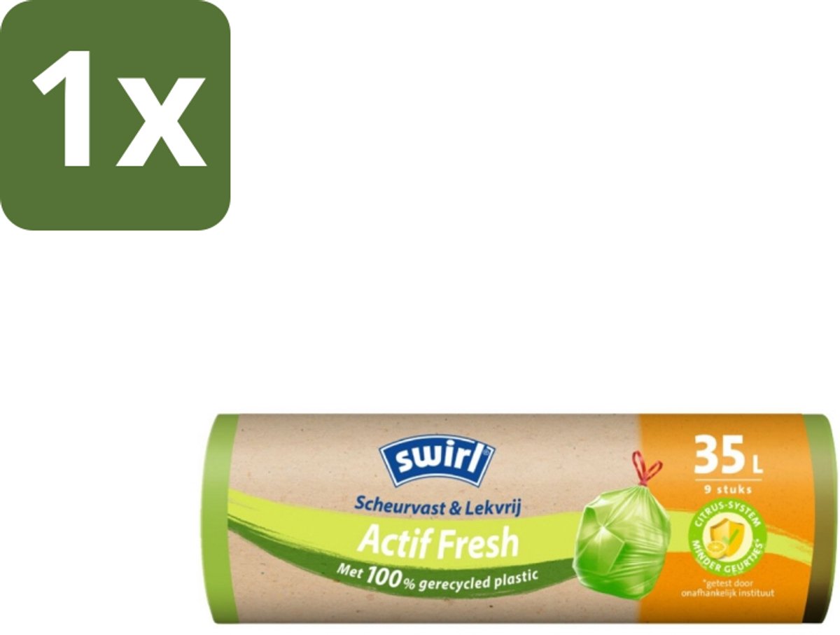 1 x Swirl – Vuilniszakken – Trekband Geparfumeerd Actif Fresh – 35 L – 9 zakken - Koffiezetapparaat