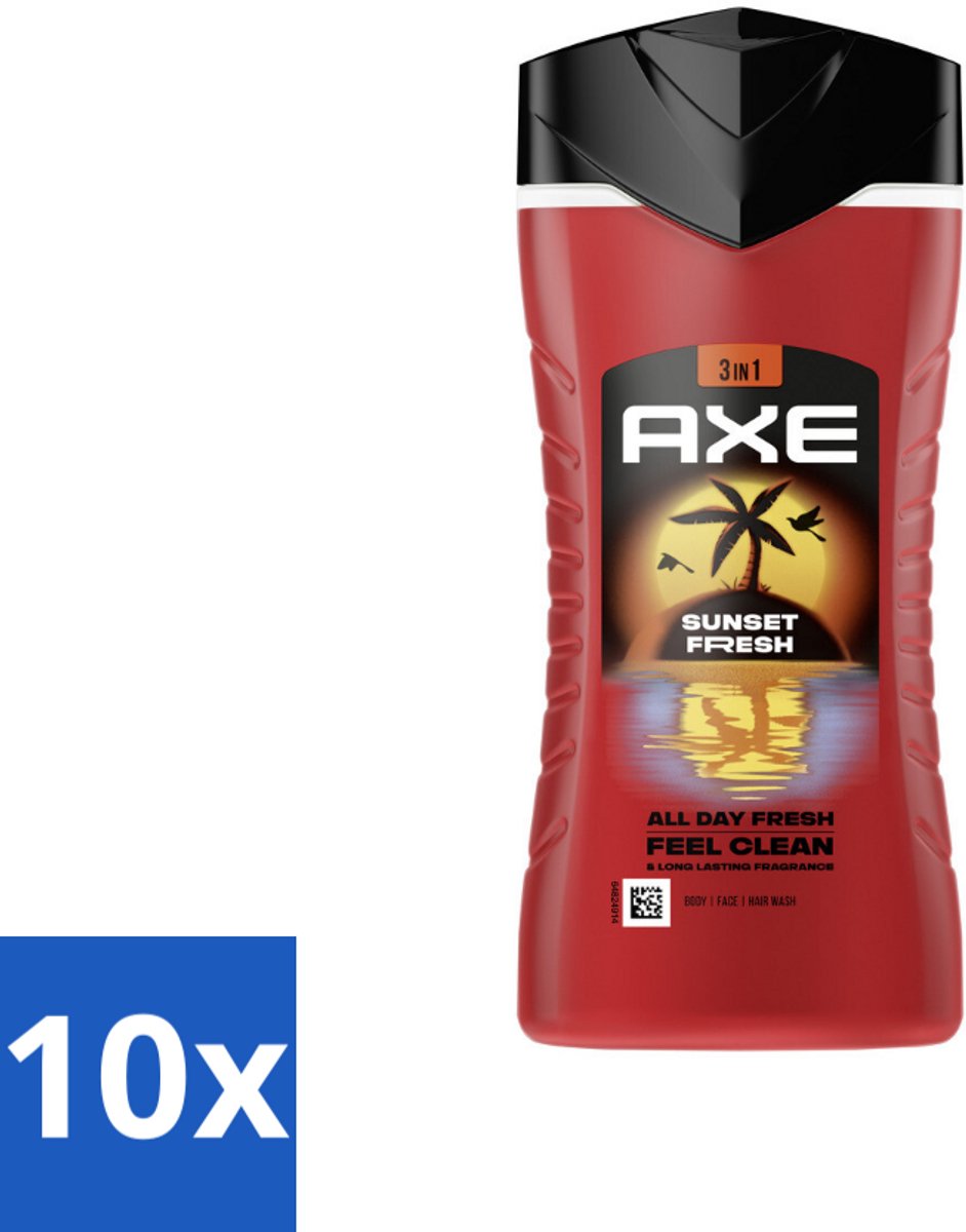 10 x Axe – Douchegel 3-in-1 – Sunset Fresh – 250 ml - 3-in-1 Douchegel - Lichaam - Gezicht - Haar - Frisheid