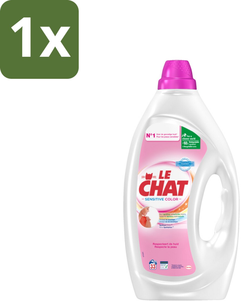 1 x Le Chat – Vloeibaar Wasmiddel – Sensitive Color – 1,485 L - Gevoelige Huid - Hypoallergeen - Gekleurde Was - Vloeibaar Wasmiddel - Marseille Zeep