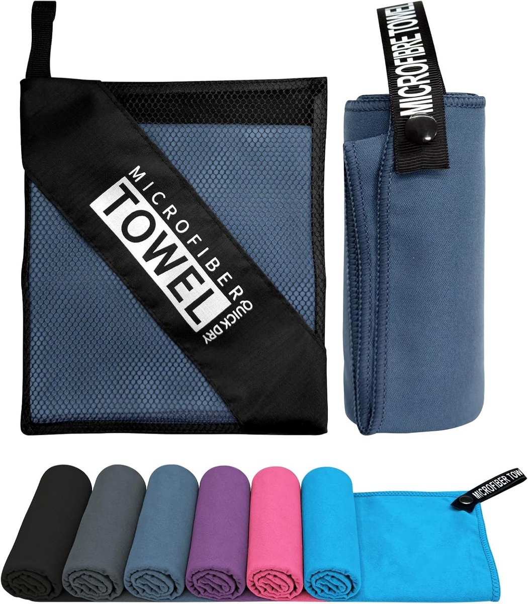 Grote microvezel handdoek van 180 x 90 cm, ideaal voor sport, sauna en reizen, sneldrogend en absorberend (Donkerblauw)