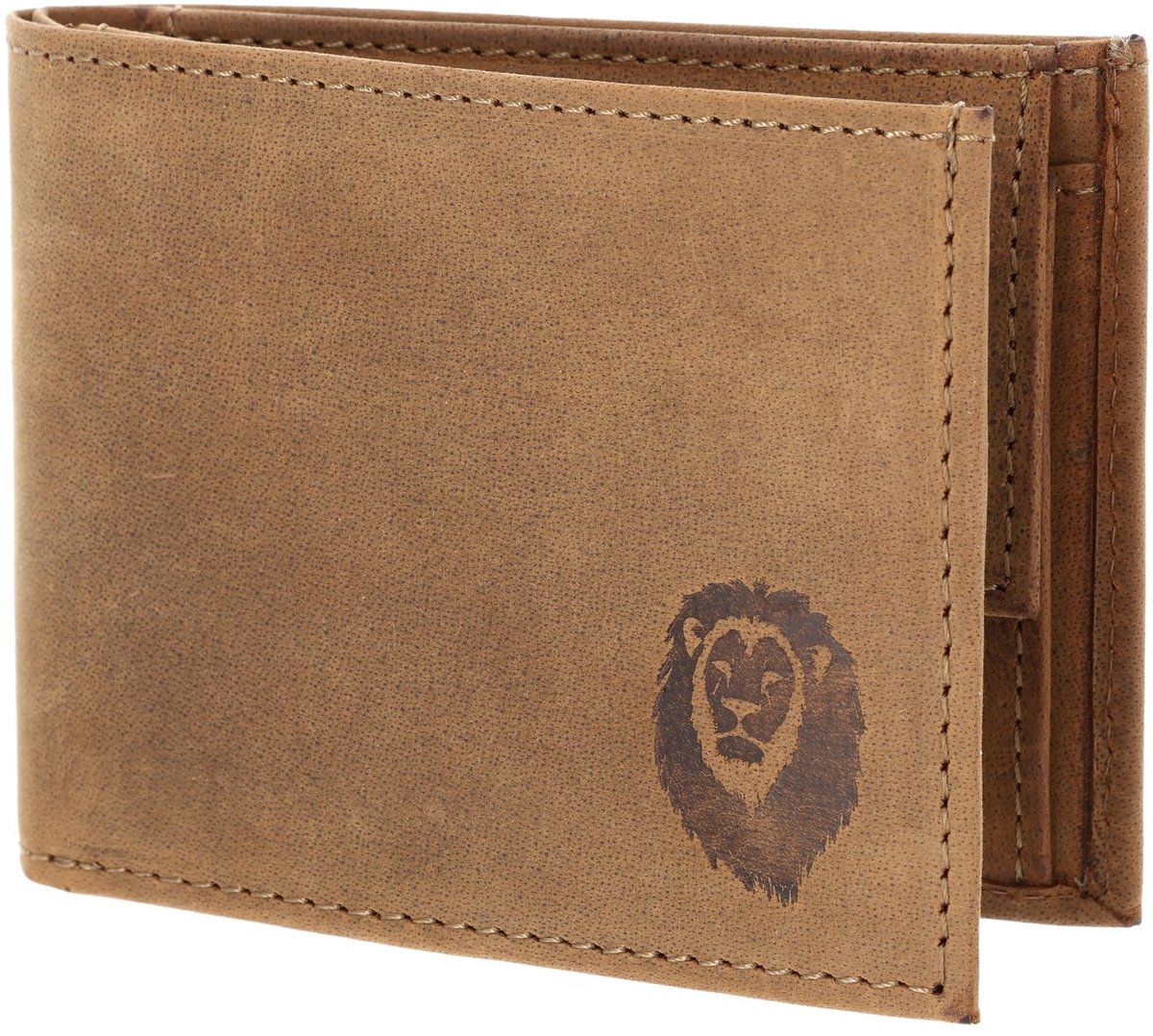 oxmox Leren portemonnee Leather RFID Protect Pocketbörse Freedom Lion Embossed Vintage Light Brown bruine